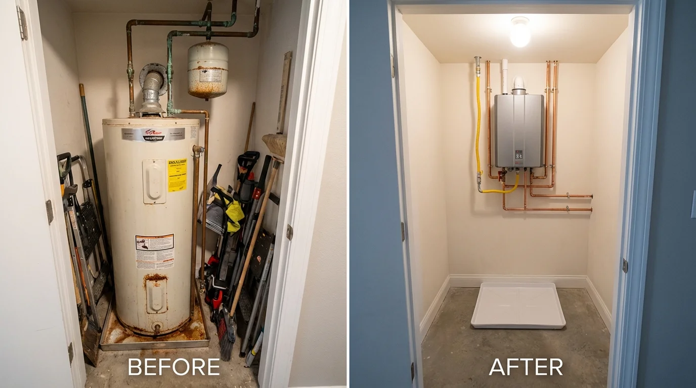 Tank water heater versus wall-mounted tankless unit comparison for Benton, IL homeowners
